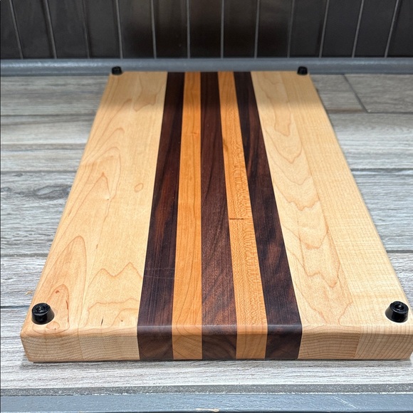 Wooden maple, walnut and cherry Cutting Board with Striped Design - Picture 3 of 3